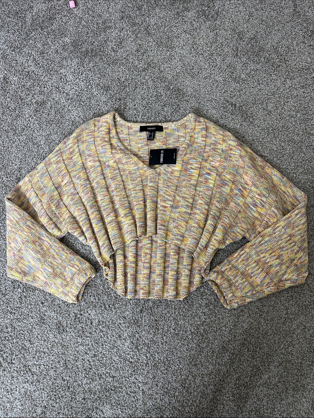 Forever 21 Multicolor Yellow Speckled Ribbed Cropped Sweater